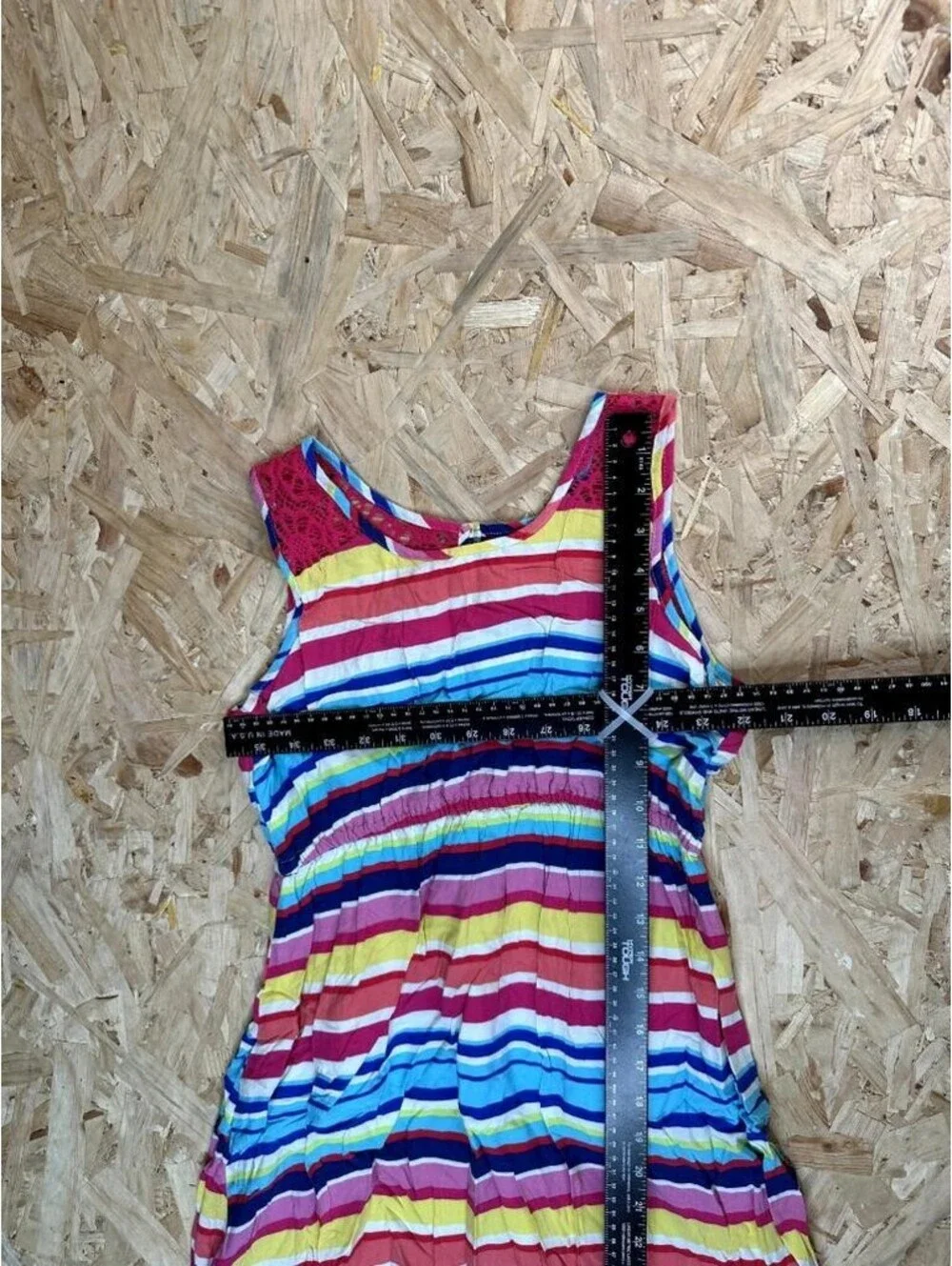 The Childrens Place Girls Dress Size 14 Multicolor Striped High Low Lace Accent